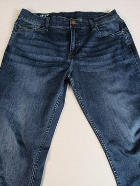 Mugsy Fulton Men's 33x34 Blue Denim Whiskered Stretch Slim Tapered Leg Jeans